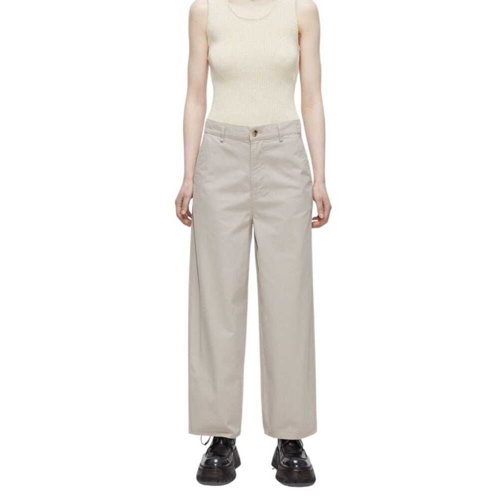AX Armani Exchange Wide Leg Chino Pants Women's Size 0 Beige High Rise Casual